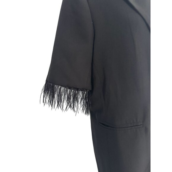 BLACK Faux Feather Sleeve Blazer Dress Size Large - Picture 6 of 6